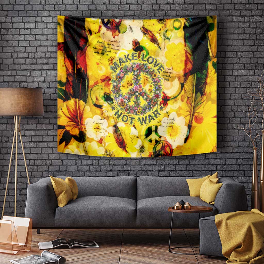 Make Love Not War Tapestry Hippie Flower Power Revolution