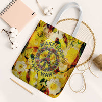 Make Love Not War Tote Bag Hippie Flower Power Revolution