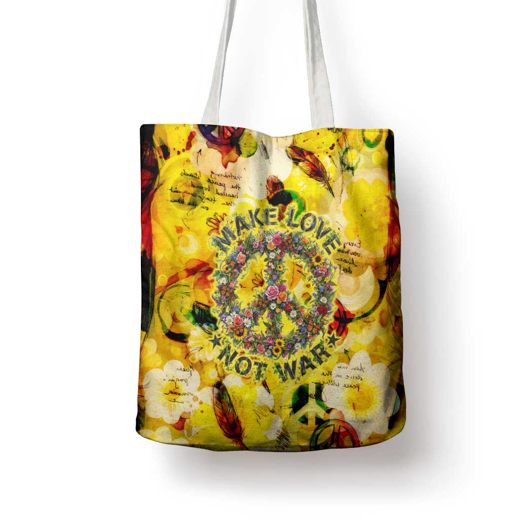 Make Love Not War Tote Bag Hippie Flower Power Revolution