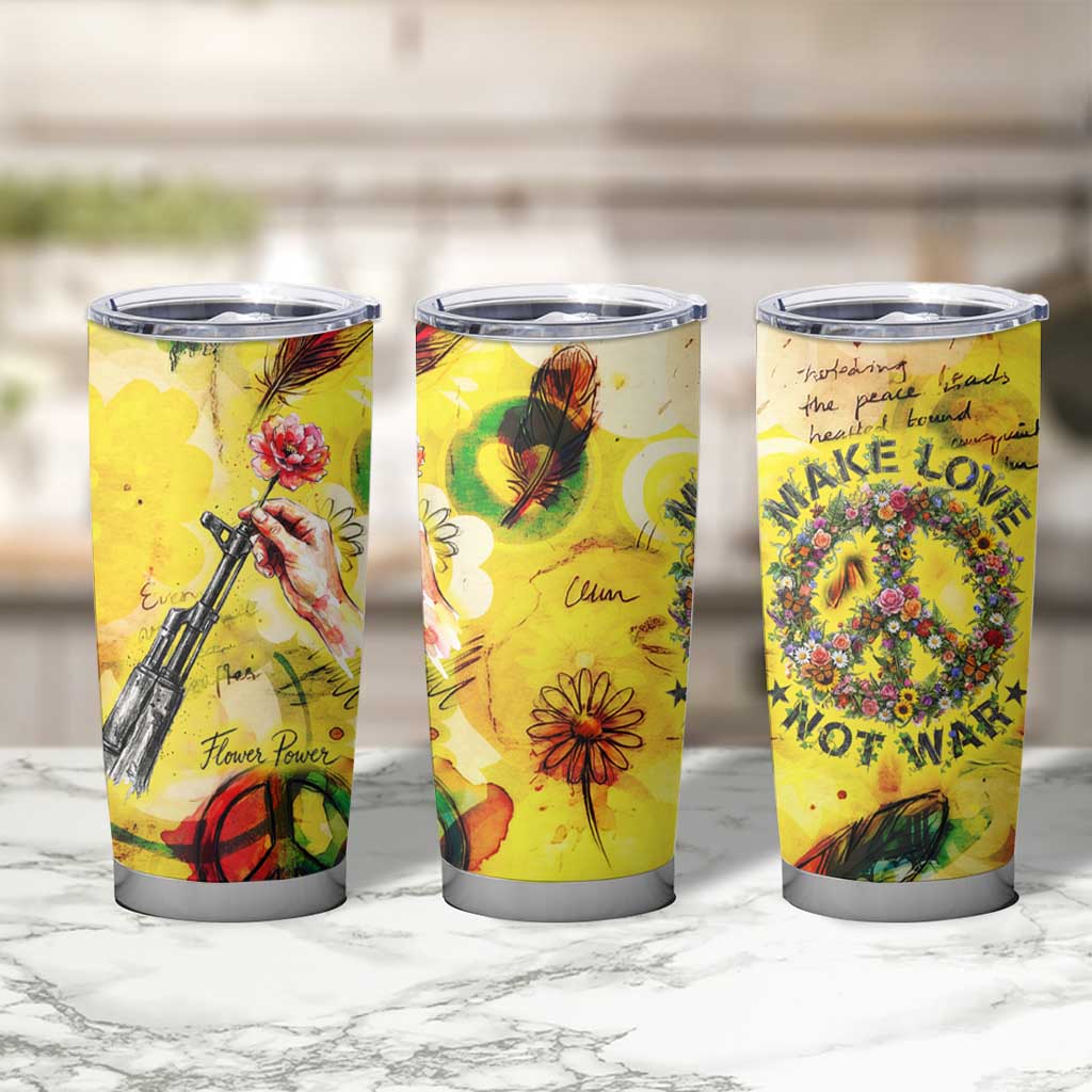 Make Love Not War Tumbler Cup Hippie Flower Power Revolution