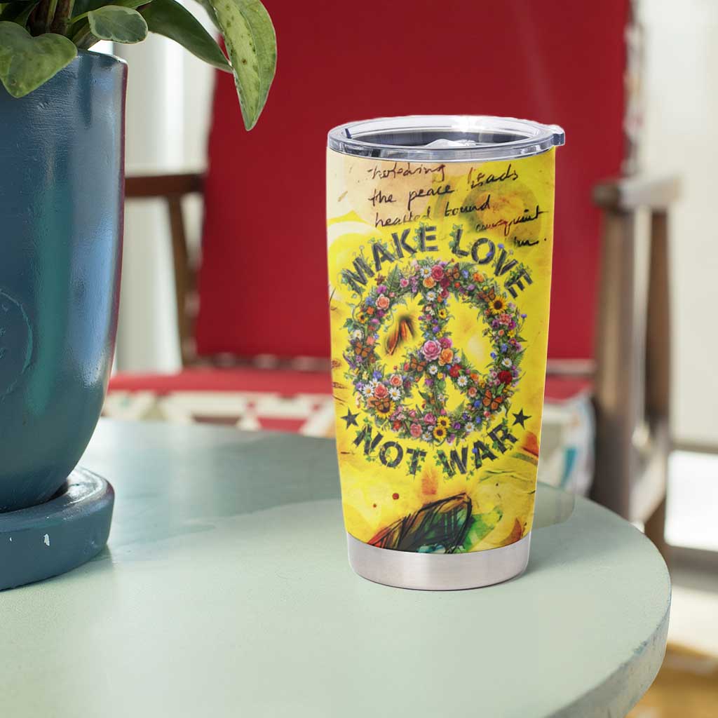Make Love Not War Tumbler Cup Hippie Flower Power Revolution