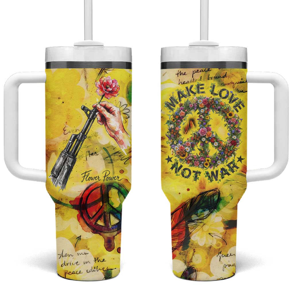 Make Love Not War Tumbler With Handle Hippie Flower Power Revolution