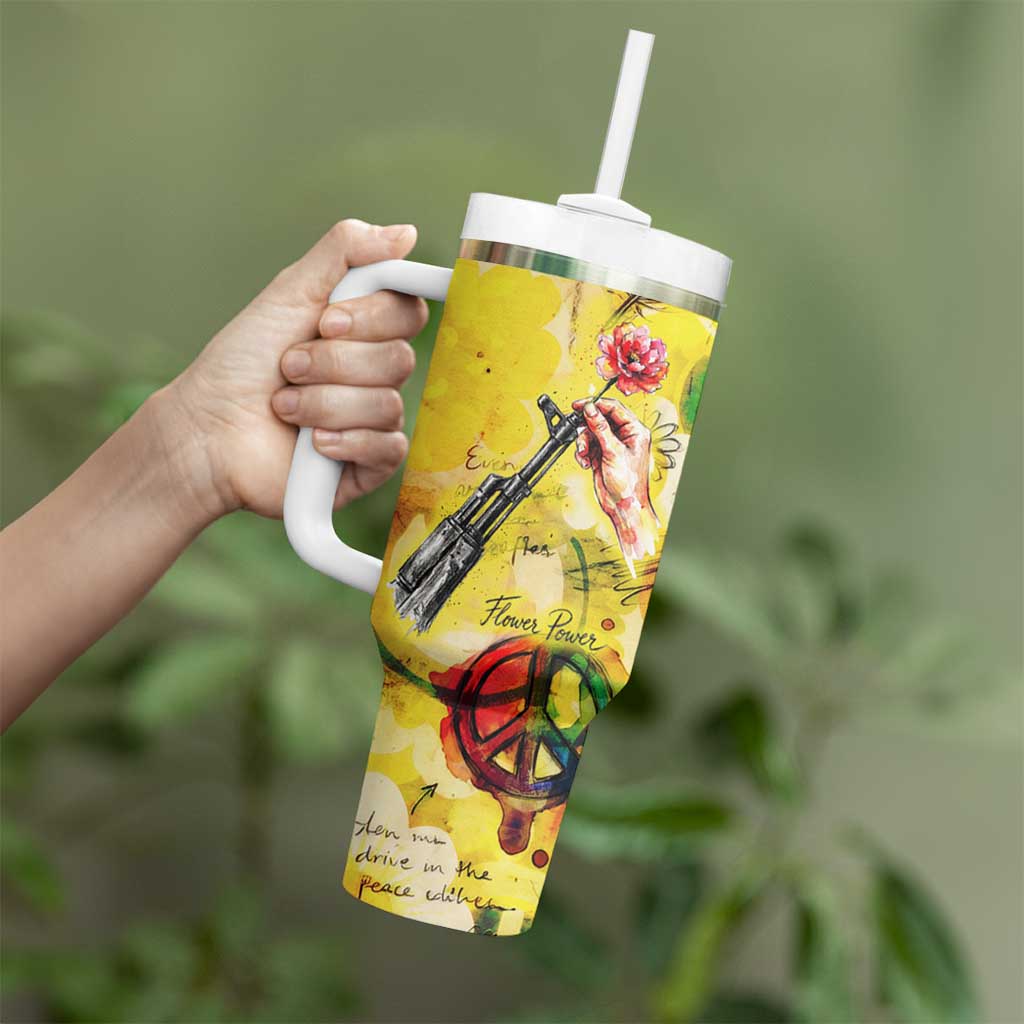 Make Love Not War Tumbler With Handle Hippie Flower Power Revolution