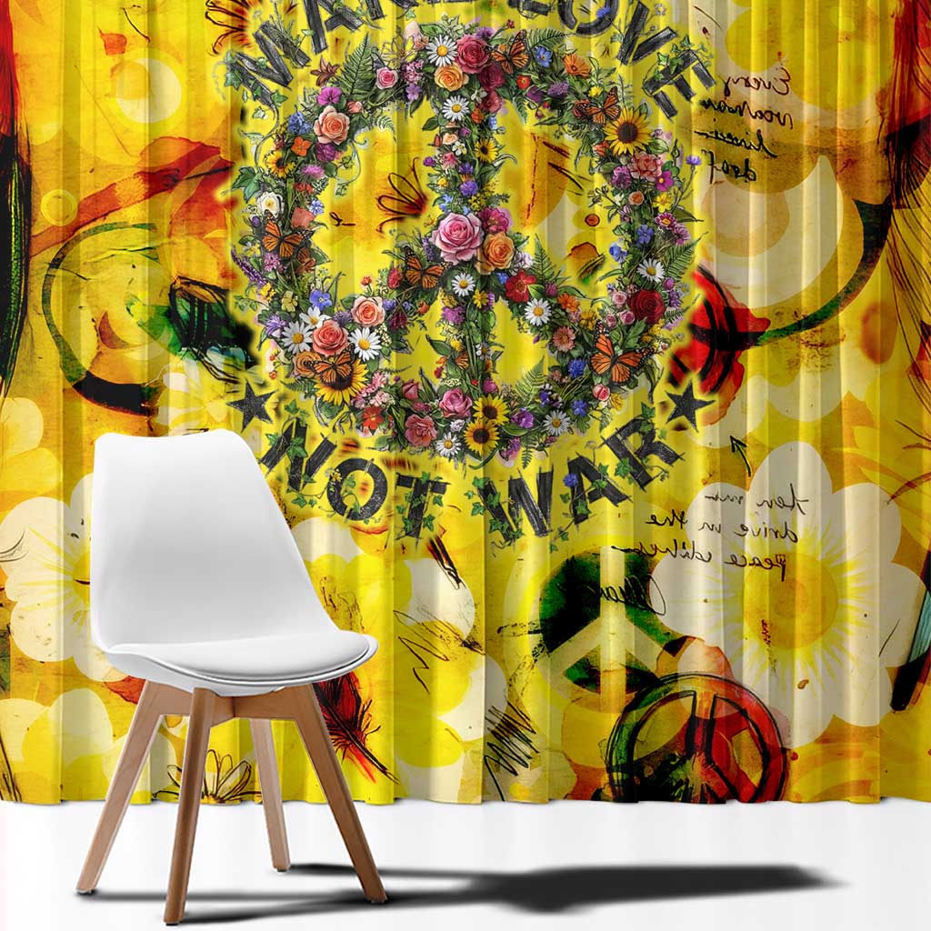 Make Love Not War Window Curtain Hippie Flower Power Revolution