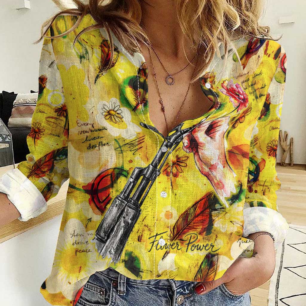 Make Love Not War Women Casual Shirt Hippie Flower Power Revolution