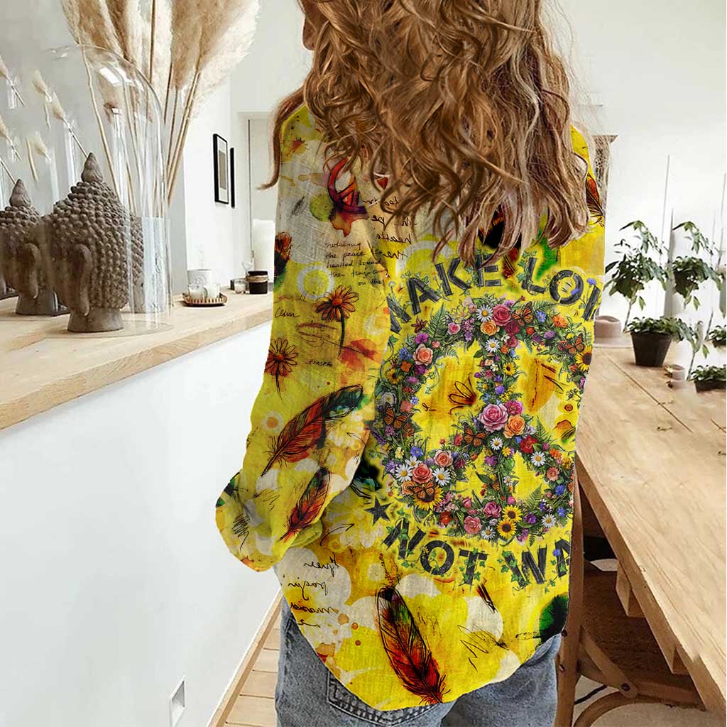 Make Love Not War Women Casual Shirt Hippie Flower Power Revolution