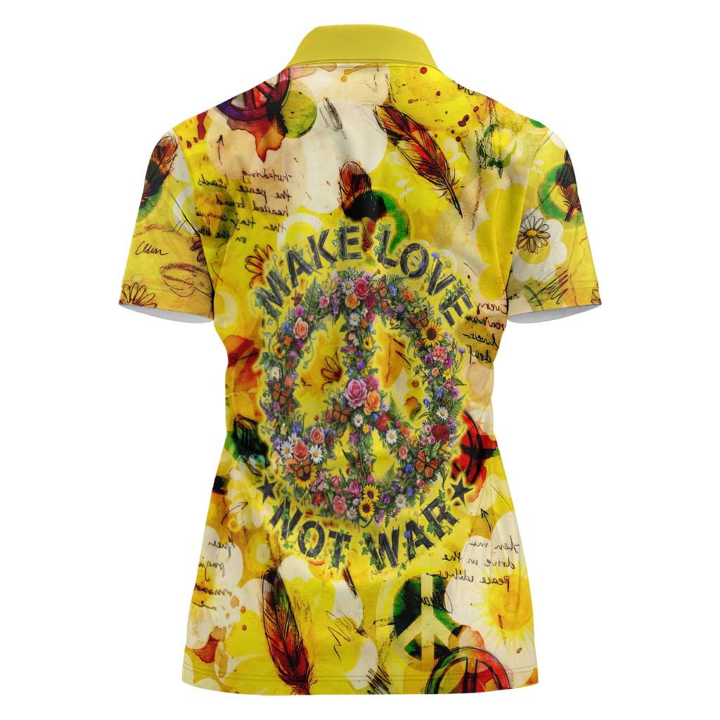 Make Love Not War Women Polo Shirt Hippie Flower Power Revolution