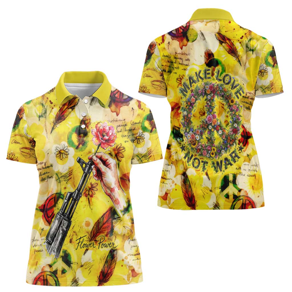 Make Love Not War Women Polo Shirt Hippie Flower Power Revolution
