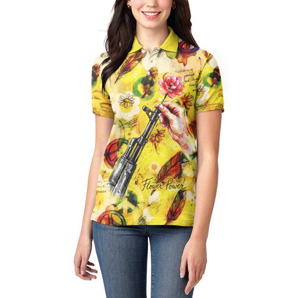 Make Love Not War Women Polo Shirt Hippie Flower Power Revolution