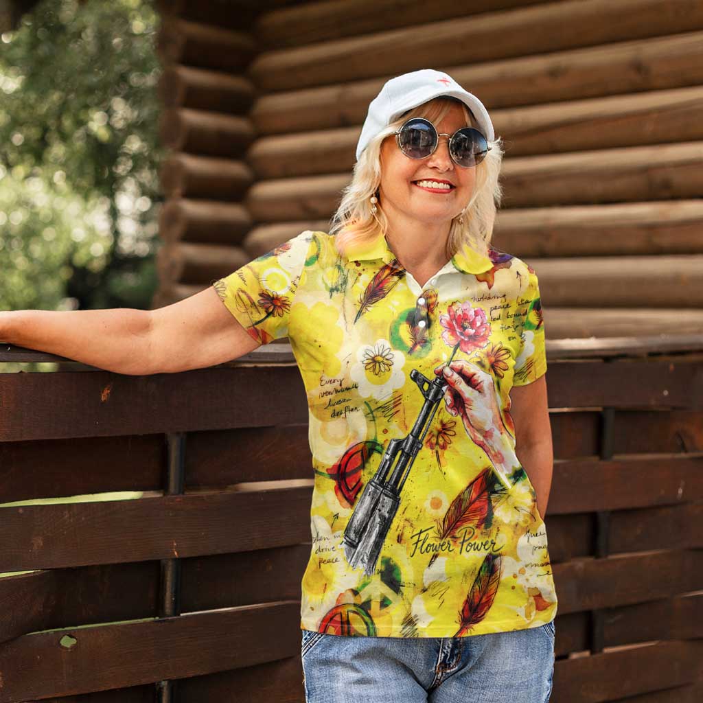 Make Love Not War Women Polo Shirt Hippie Flower Power Revolution