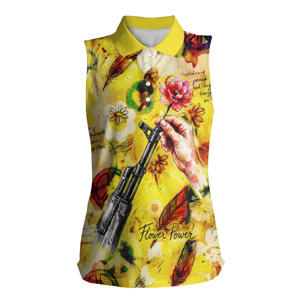Make Love Not War Women Sleeveless Polo Shirt Hippie Flower Power Revolution