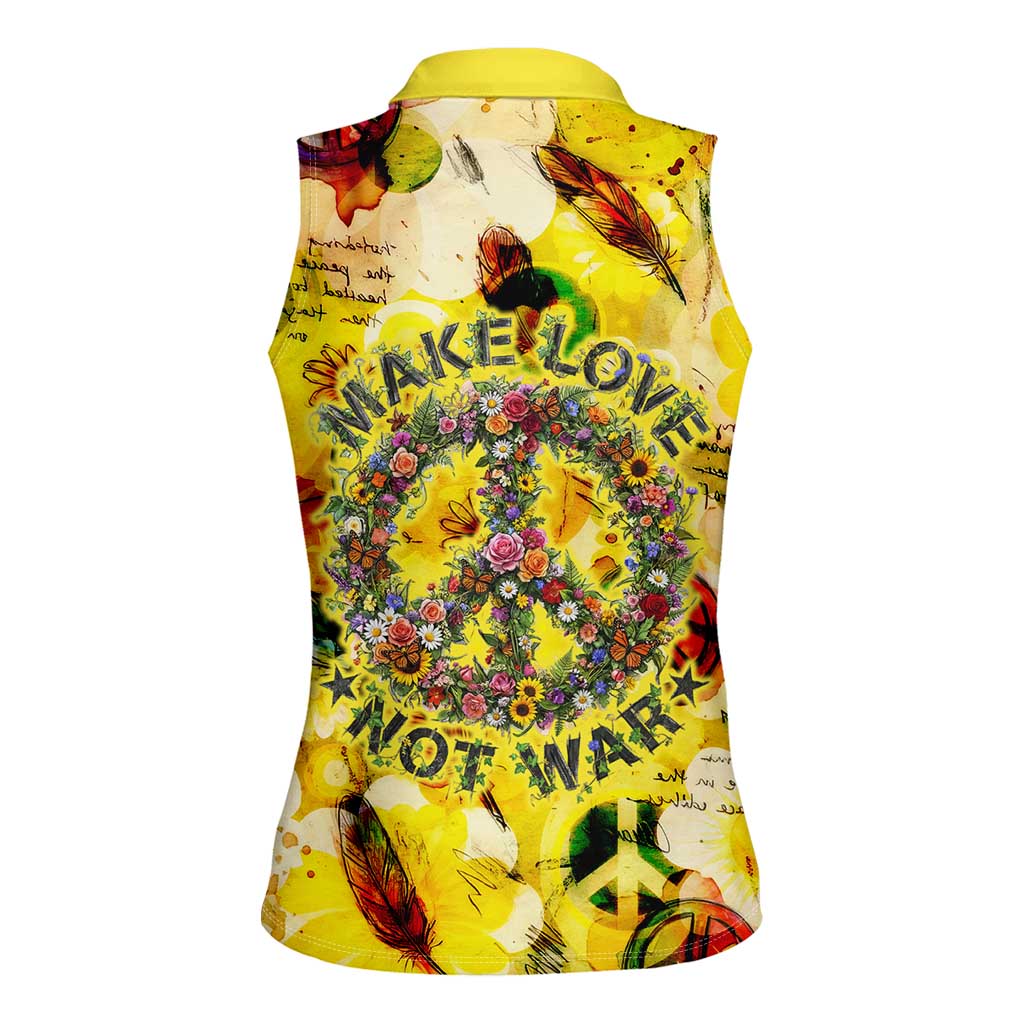 Make Love Not War Women Sleeveless Polo Shirt Hippie Flower Power Revolution