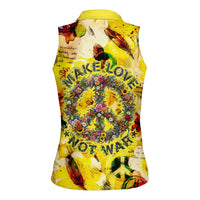Make Love Not War Women Sleeveless Polo Shirt Hippie Flower Power Revolution