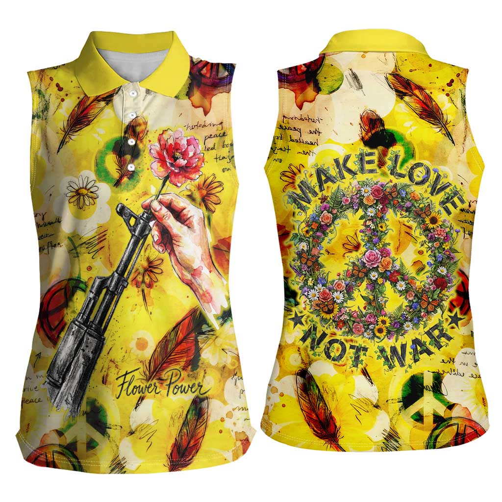Make Love Not War Women Sleeveless Polo Shirt Hippie Flower Power Revolution