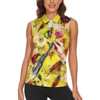 Make Love Not War Women Sleeveless Polo Shirt Hippie Flower Power Revolution