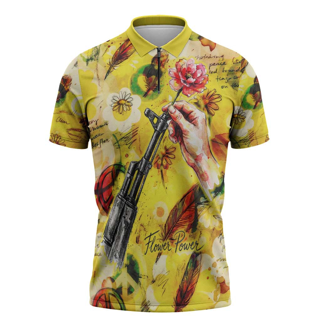 Make Love Not War Zipper Polo Shirt Hippie Flower Power Revolution