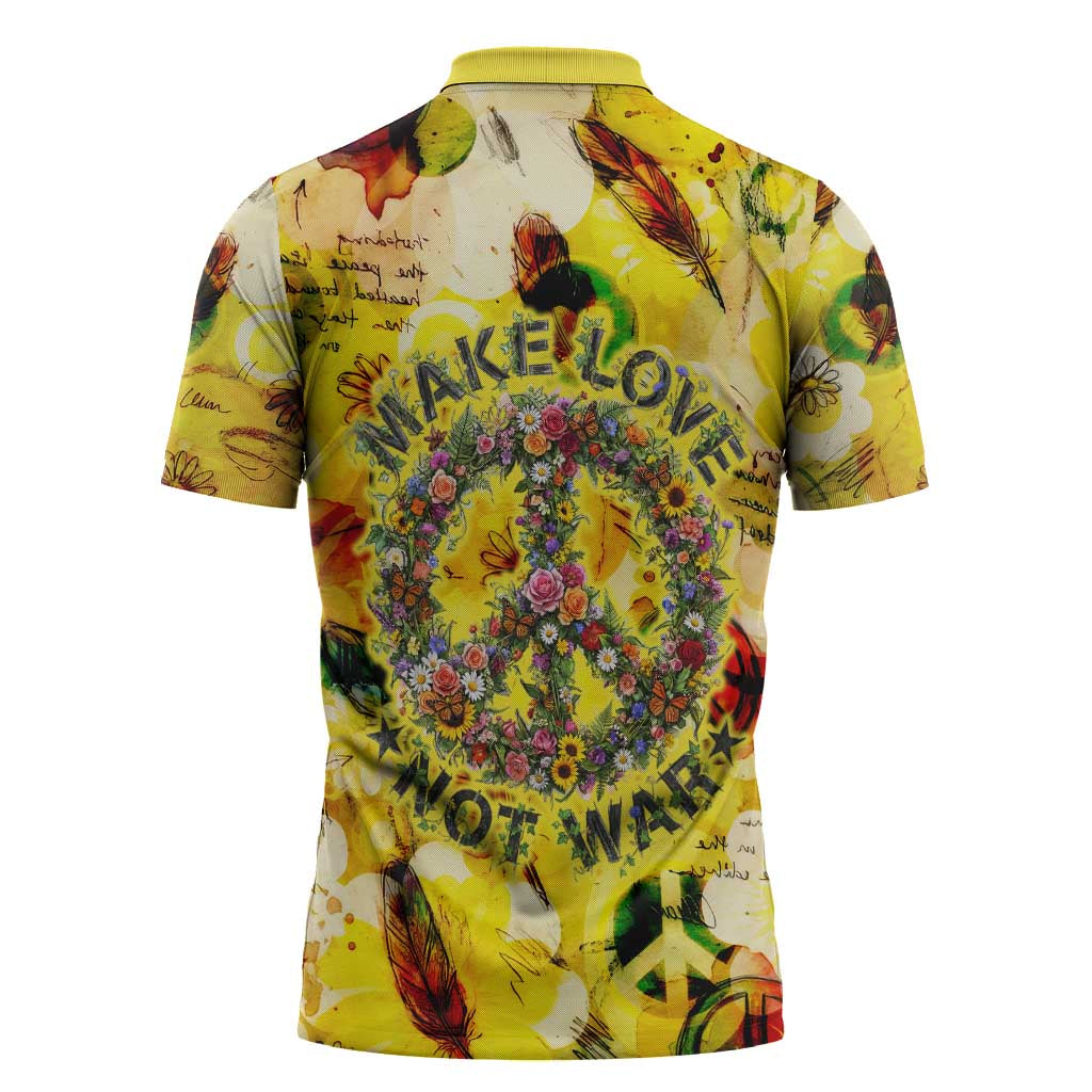 Make Love Not War Zipper Polo Shirt Hippie Flower Power Revolution