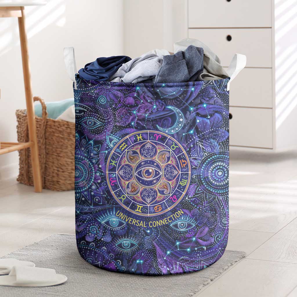 Universal Connection Zodiac Laundry Basket Cosmic Eye and Sacred Om Vibration