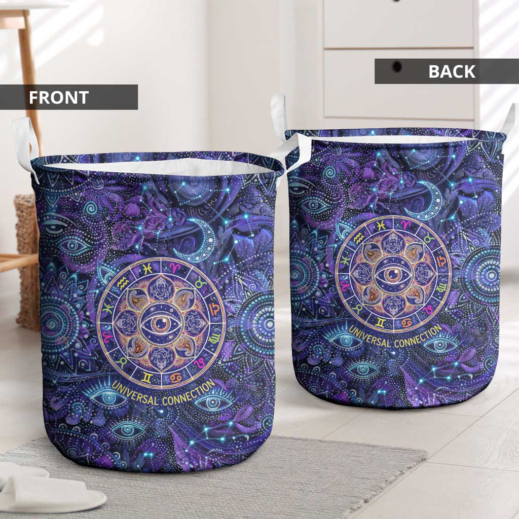 Universal Connection Zodiac Laundry Basket Cosmic Eye and Sacred Om Vibration
