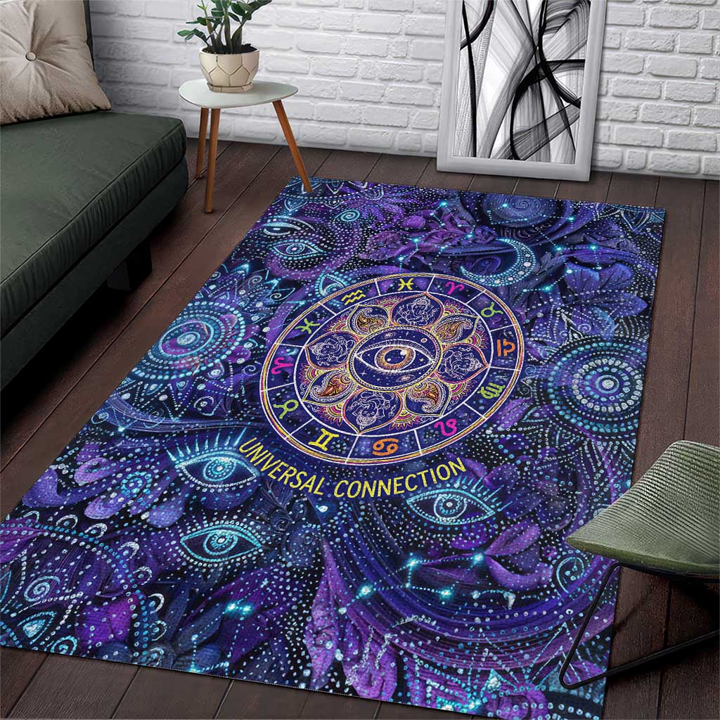 Universal Connection Zodiac Area Rug Cosmic Eye and Sacred Om Vibration
