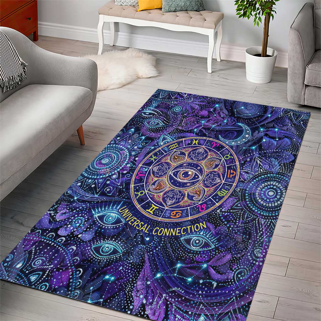 Universal Connection Zodiac Area Rug Cosmic Eye and Sacred Om Vibration