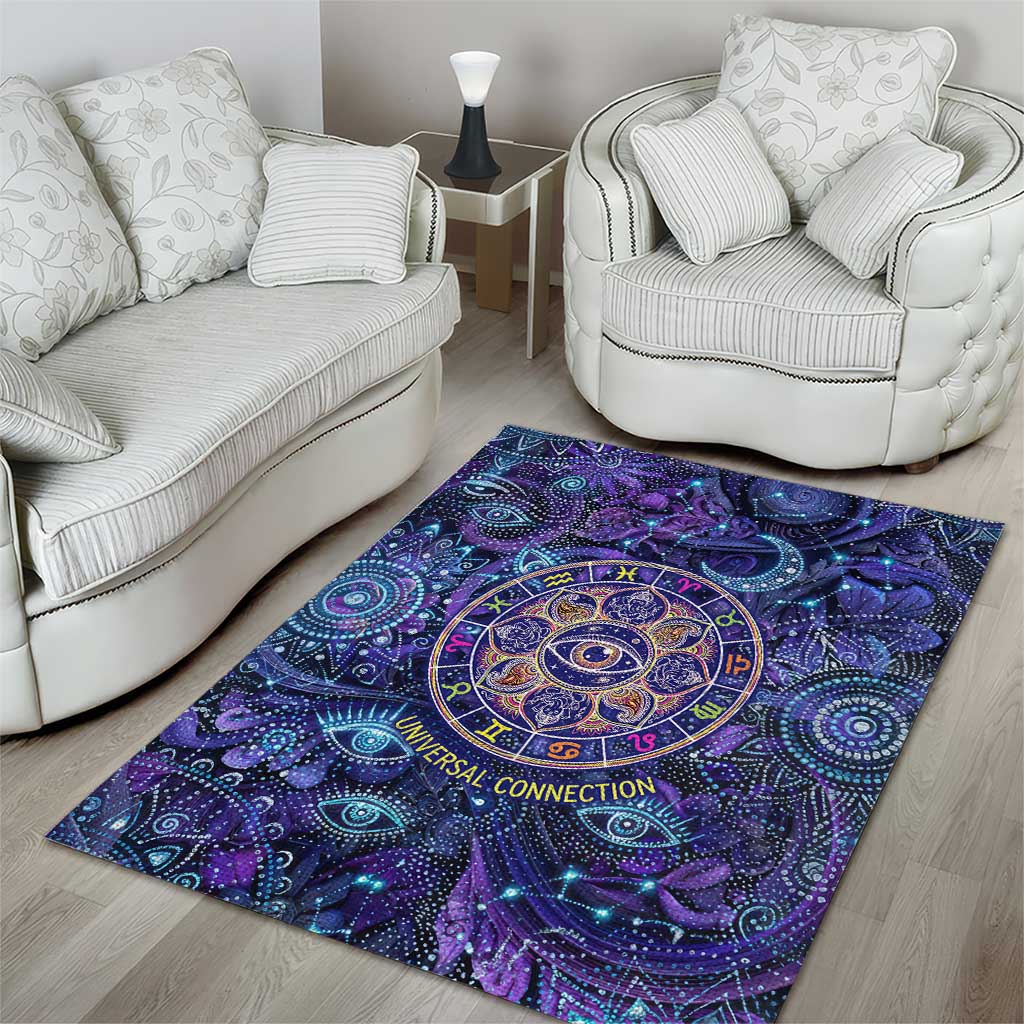 Universal Connection Zodiac Area Rug Cosmic Eye and Sacred Om Vibration