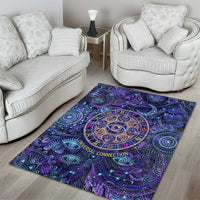 Universal Connection Zodiac Area Rug Cosmic Eye and Sacred Om Vibration