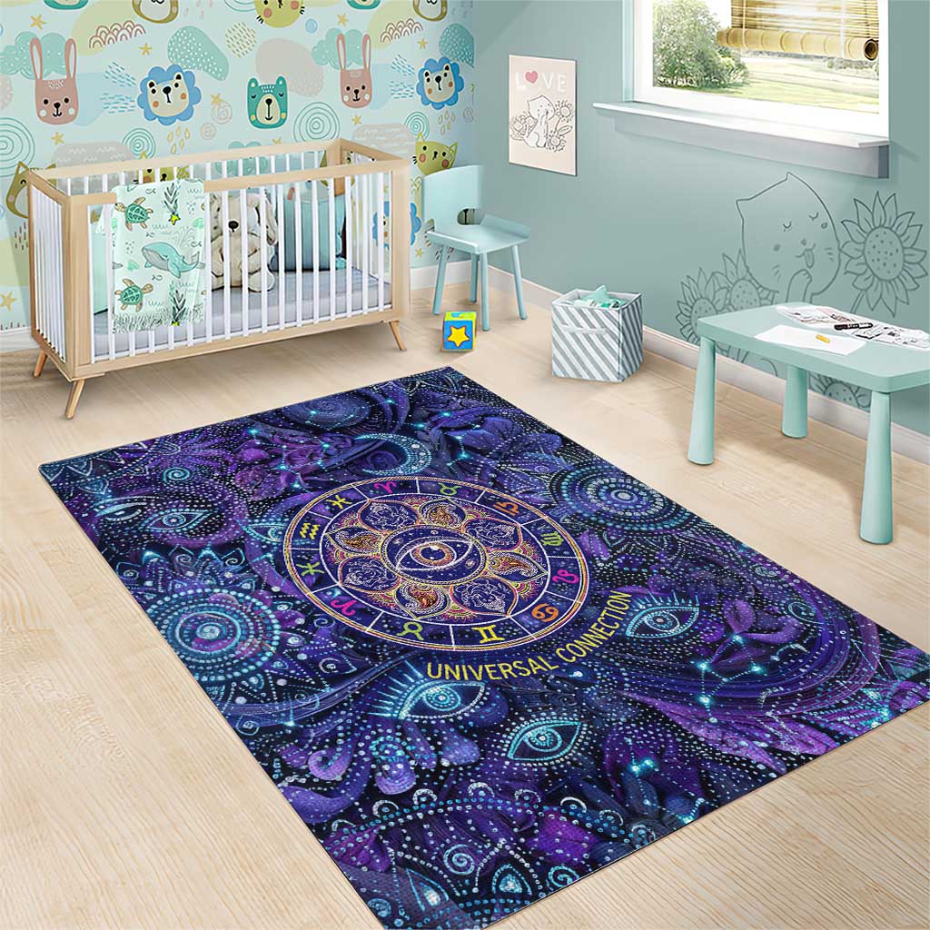 Universal Connection Zodiac Area Rug Cosmic Eye and Sacred Om Vibration