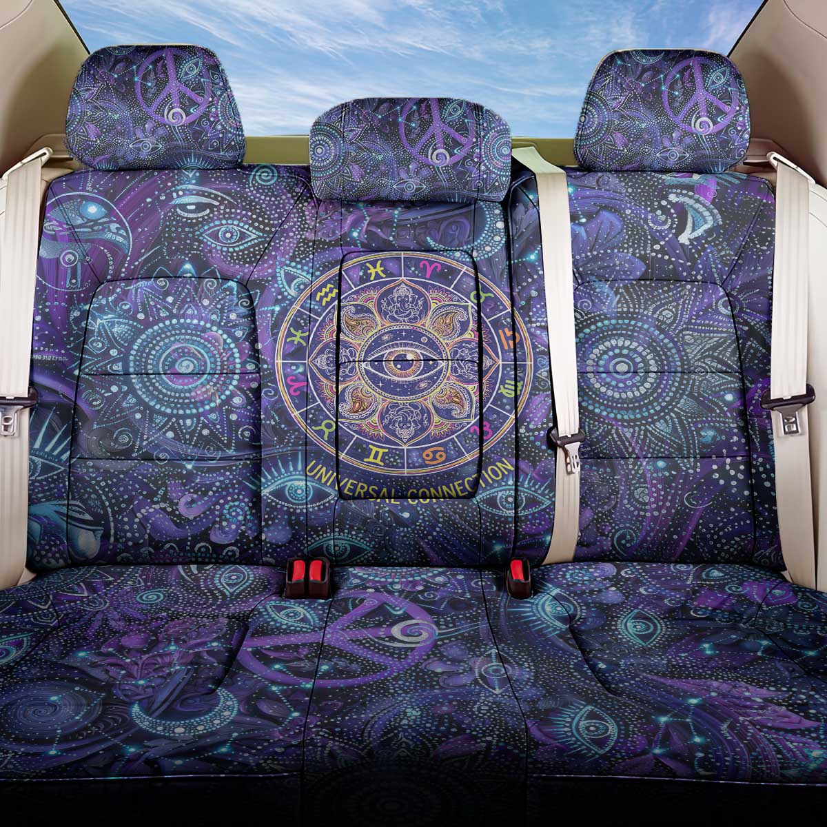 Universal Connection Zodiac Back Car Seat Cover Cosmic Eye and Sacred Om Vibration