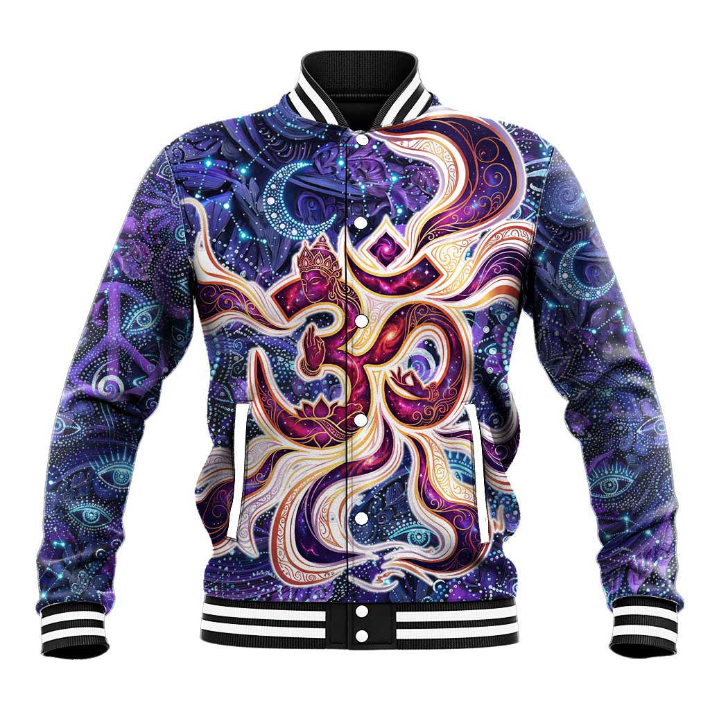 Universal Connection Zodiac Baseball Jacket Cosmic Eye and Sacred Om Vibration