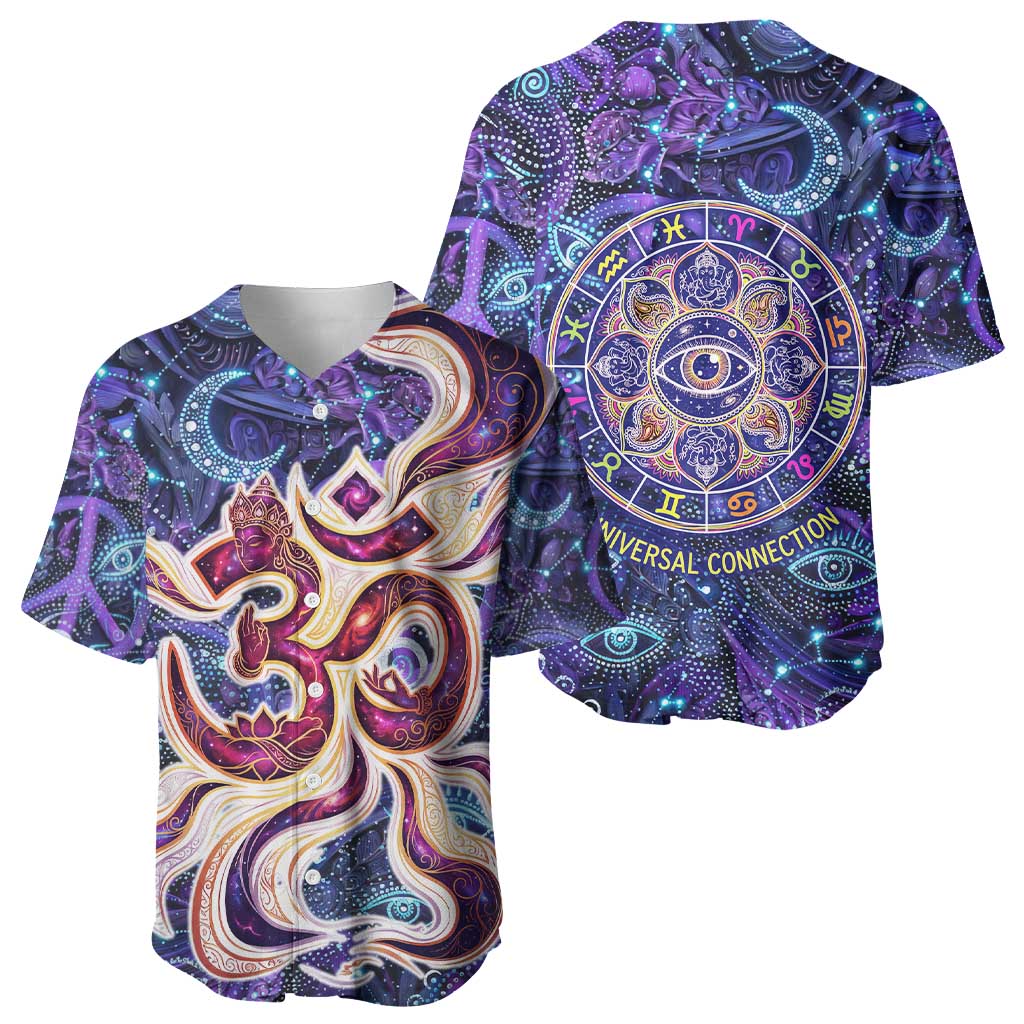 Universal Connection Zodiac Baseball Jersey Cosmic Eye and Sacred Om Vibration