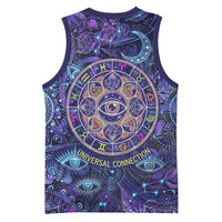Universal Connection Zodiac Basketball Jersey Cosmic Eye and Sacred Om Vibration