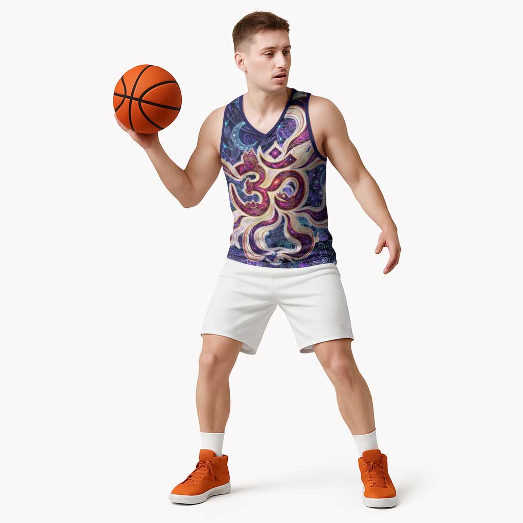 Universal Connection Zodiac Basketball Jersey Cosmic Eye and Sacred Om Vibration