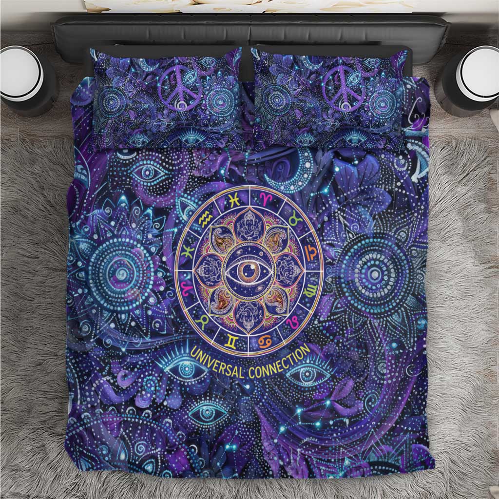 Universal Connection Zodiac Bedding Set Cosmic Eye and Sacred Om Vibration