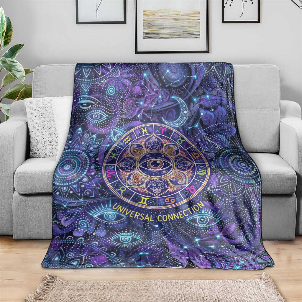 Universal Connection Zodiac Blanket Cosmic Eye and Sacred Om Vibration