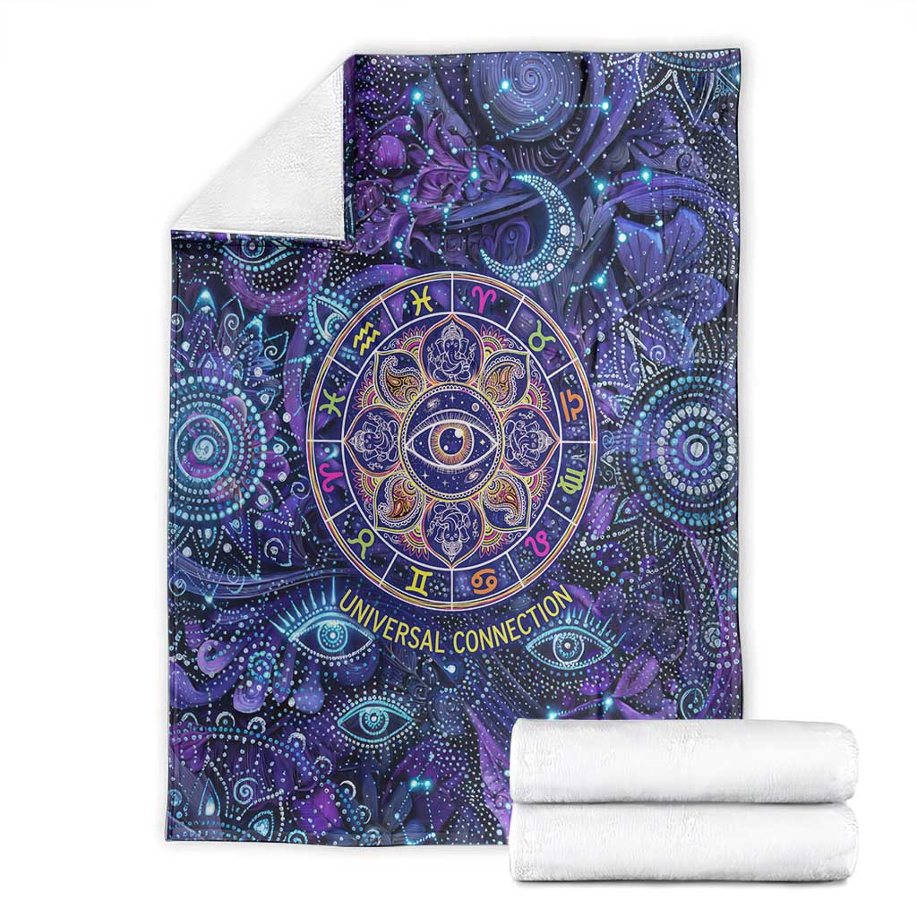 Universal Connection Zodiac Blanket Cosmic Eye and Sacred Om Vibration