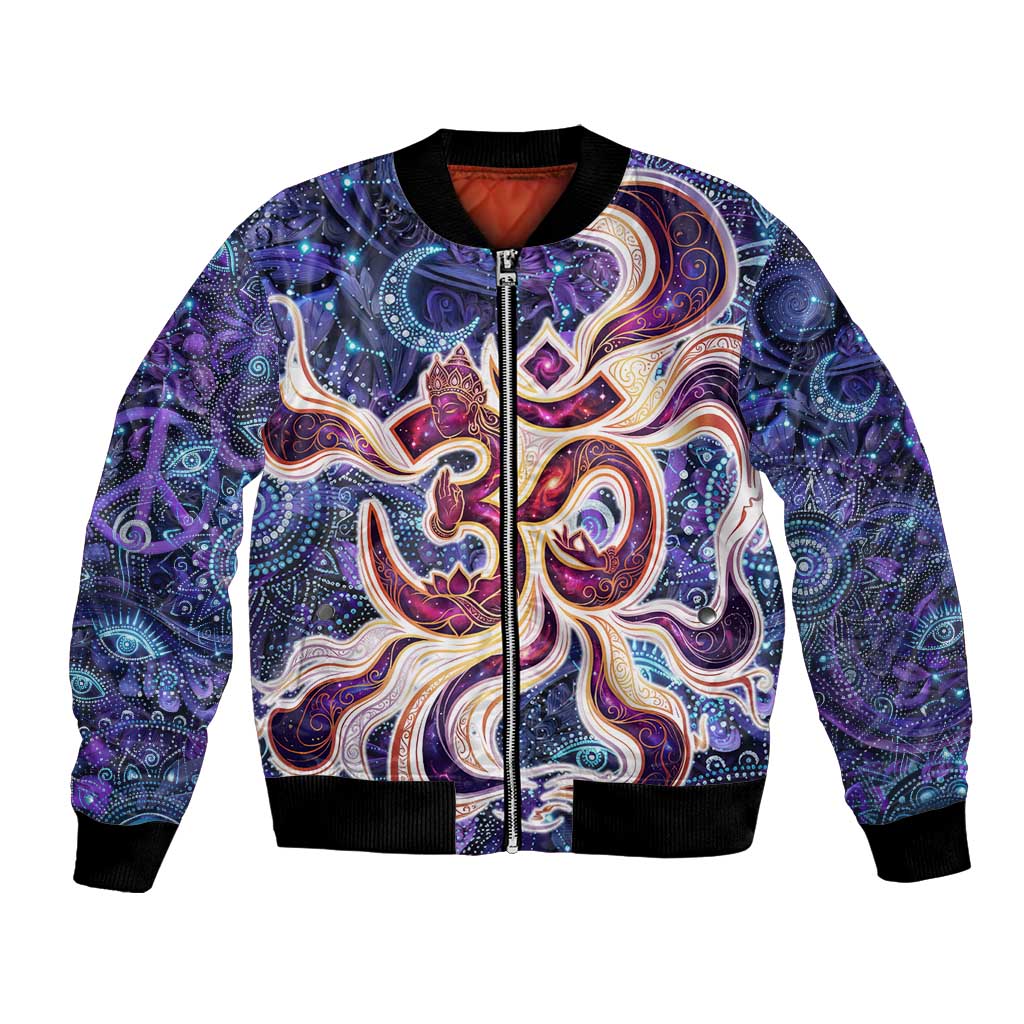 Universal Connection Zodiac Bomber Jacket Cosmic Eye and Sacred Om Vibration