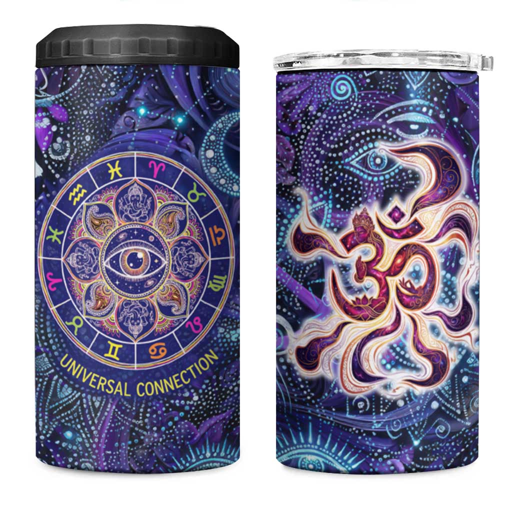 Universal Connection Zodiac 4 in 1 Can Cooler Tumbler Cosmic Eye and Sacred Om Vibration
