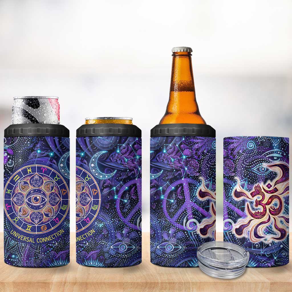 Universal Connection Zodiac 4 in 1 Can Cooler Tumbler Cosmic Eye and Sacred Om Vibration