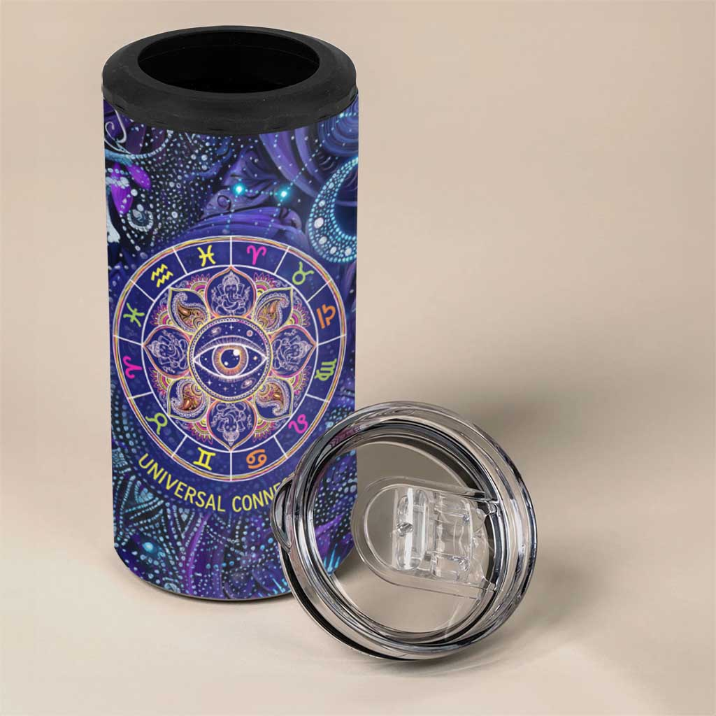 Universal Connection Zodiac 4 in 1 Can Cooler Tumbler Cosmic Eye and Sacred Om Vibration