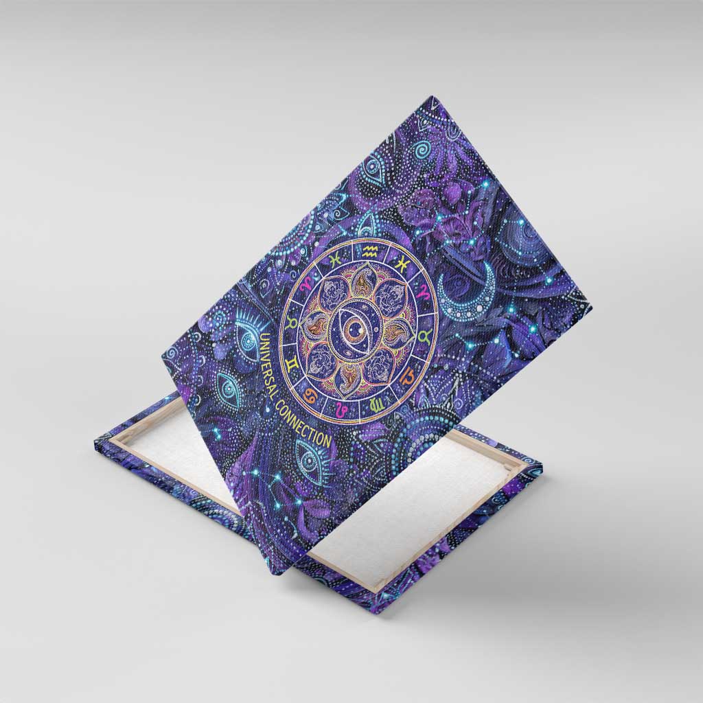 Universal Connection Zodiac Canvas Wall Art Cosmic Eye and Sacred Om Vibration