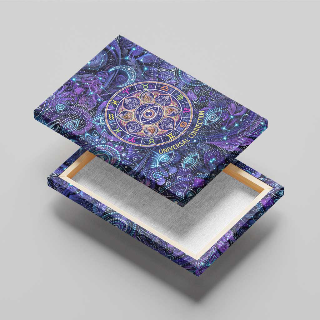 Universal Connection Zodiac Canvas Wall Art Cosmic Eye and Sacred Om Vibration