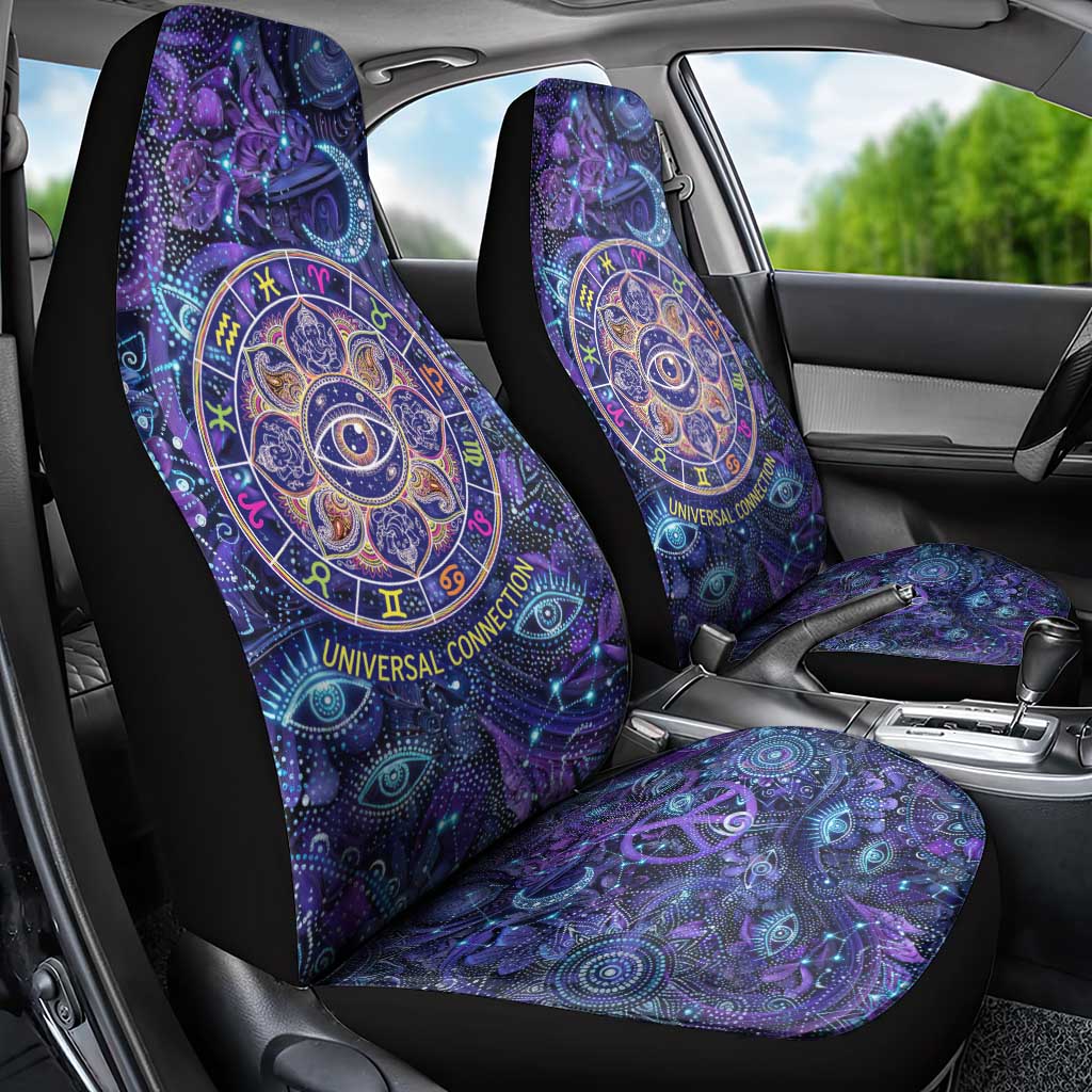 Universal Connection Zodiac Car Seat Cover Cosmic Eye and Sacred Om Vibration