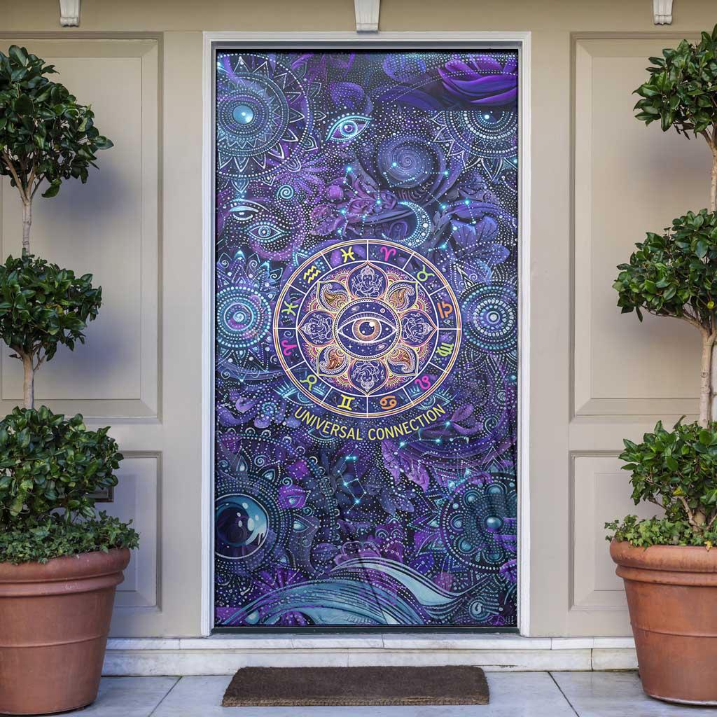 Universal Connection Zodiac Door Cover Cosmic Eye and Sacred Om Vibration