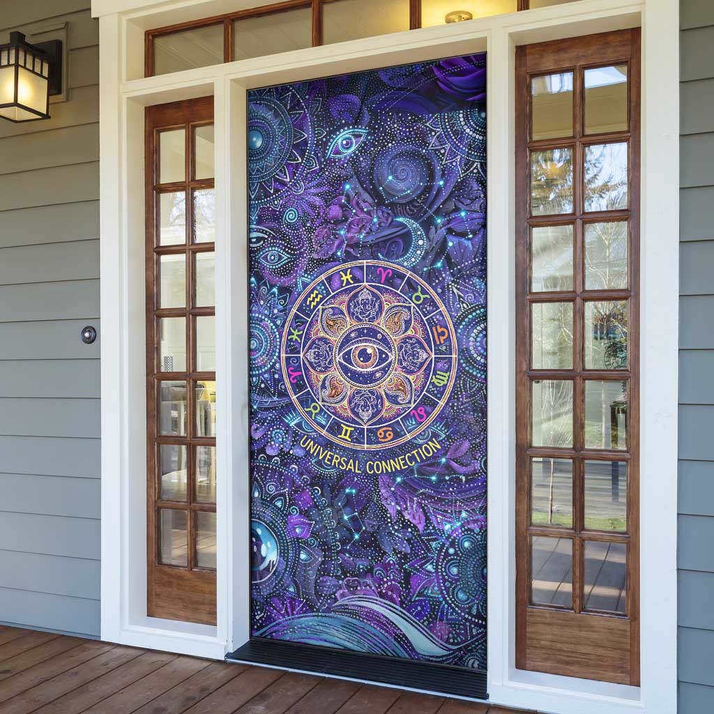 Universal Connection Zodiac Door Cover Cosmic Eye and Sacred Om Vibration