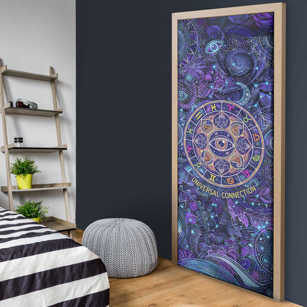 Universal Connection Zodiac Door Cover Cosmic Eye and Sacred Om Vibration
