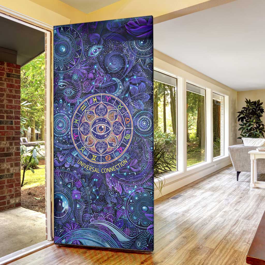 Universal Connection Zodiac Door Cover Cosmic Eye and Sacred Om Vibration