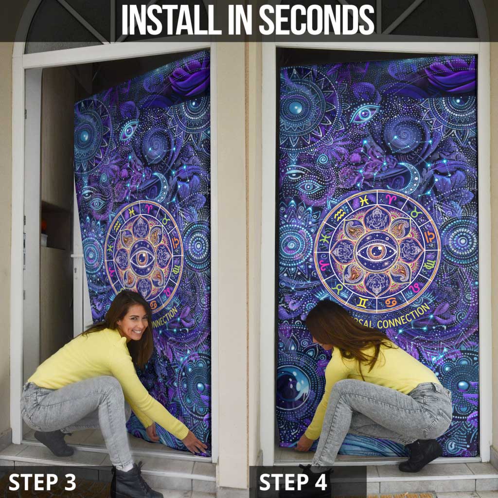 Universal Connection Zodiac Door Cover Cosmic Eye and Sacred Om Vibration
