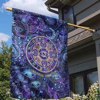 Universal Connection Zodiac Garden Flag Cosmic Eye and Sacred Om Vibration