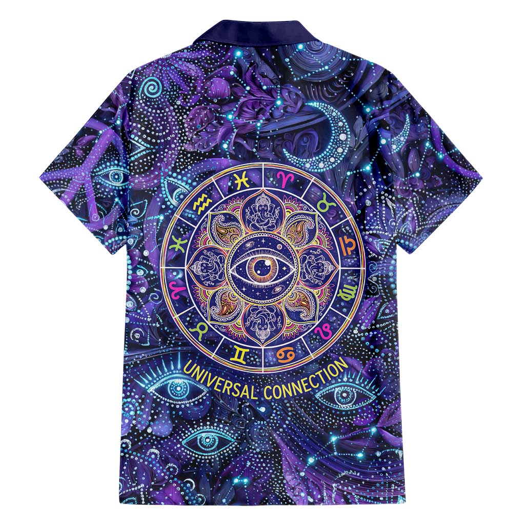 Universal Connection Zodiac Hawaiian Shirt Cosmic Eye and Sacred Om Vibration